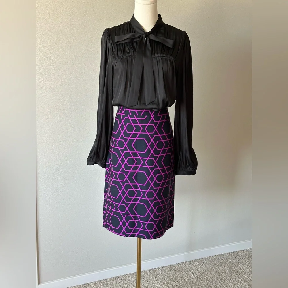 Elegant J. Crew Wool+Silk Geometric Print Pencil Skirt - 4 (S,M)